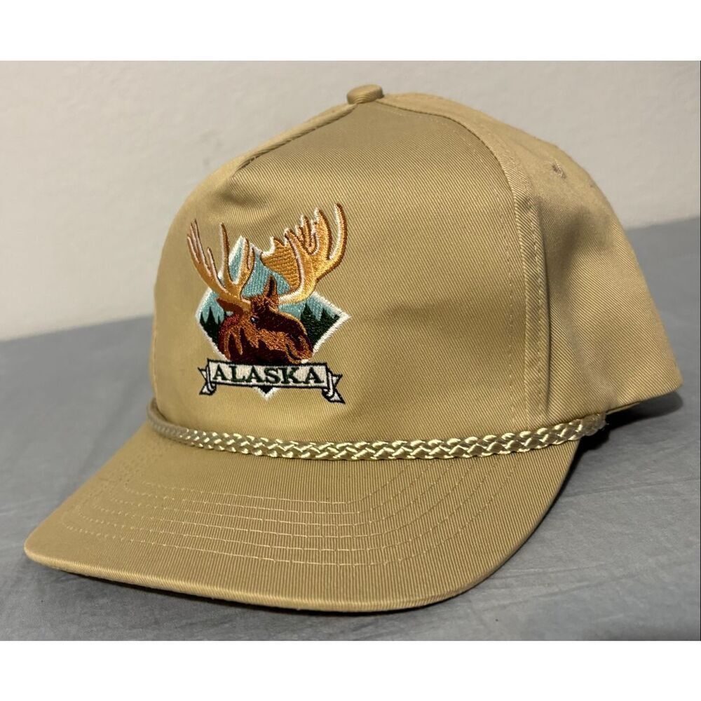 Vintage 90s Headliners Alaska Moose Tan Rope Mens Snapback Hat Cap IAAC Inc